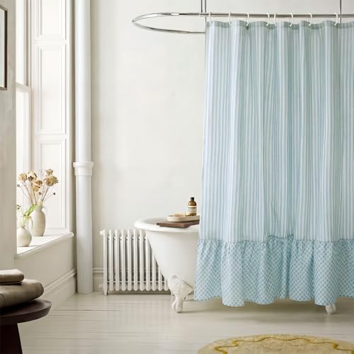 Batiyeer Linen Ruffle Shower Curtain 72x72 Inches Blue Striped Shower Curtain Boho Striped Cottage Core Bathroom Decor Set for Farmhouse Country Bathroom Home Decor by Batiyeer - Used condition - US$18.10