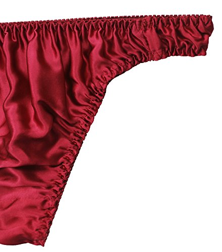 Farlenoyar Mens 100% Silk Sexy Breathable Briefs Soft Underwear Thong Panties Stretch Waistband (M(Tag Xl), Red) #TOP3