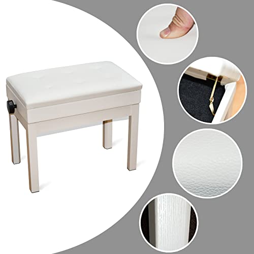 Icefree Piano Bench Adjustable With Storage, White Piano Bench Cushions Leather & Solid Wood,Music Bench, Piano Stool #TOP2