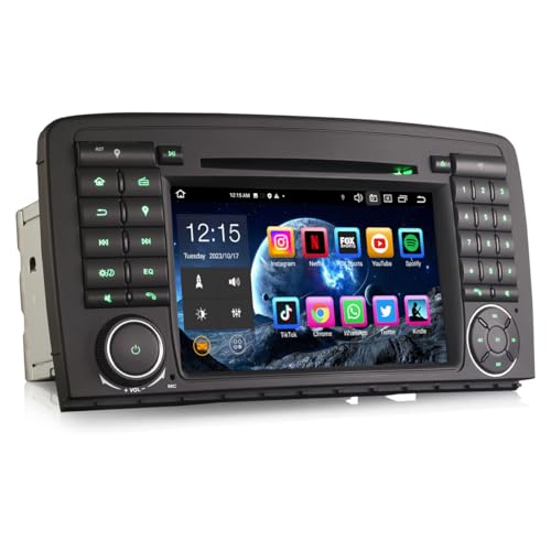 Erisin 7 Pulgadas 4GB+64GB Android 14 Radio Coche GPS Navegador para Mercedes Benz Clase R W251 Soporte Bluetooth 5.0 CarPlay Android Auto WiFi 4G DSP Dab+ USB RDS DVD Pantalla táctil Estéreo Canbus