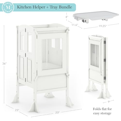 Guidecraft-Kitchen-Helper-Toddler-Tower-and-Mealtime-and-Play-Tray-Bundle-Martha-Stewart-White-Folding-Adjustable-Step-Stool-with-Keepers-Non-Slip-Mat-and-Easy-to-Clean-Detachable-Tray-Table Guidecraft Kitchen Helper Toddler Tower and Mealtime and Play Tray Bundle Martha Stewart White Folding Adjustable Step Stool with Keepers Non Slip Mat and Easy to Clean Detachable Tray Table
