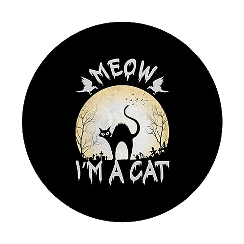 Meow Im A Cat Spooky Halloween Creepy Ghostly Design PopSockets Swappable PopGrip, Black - Image 3