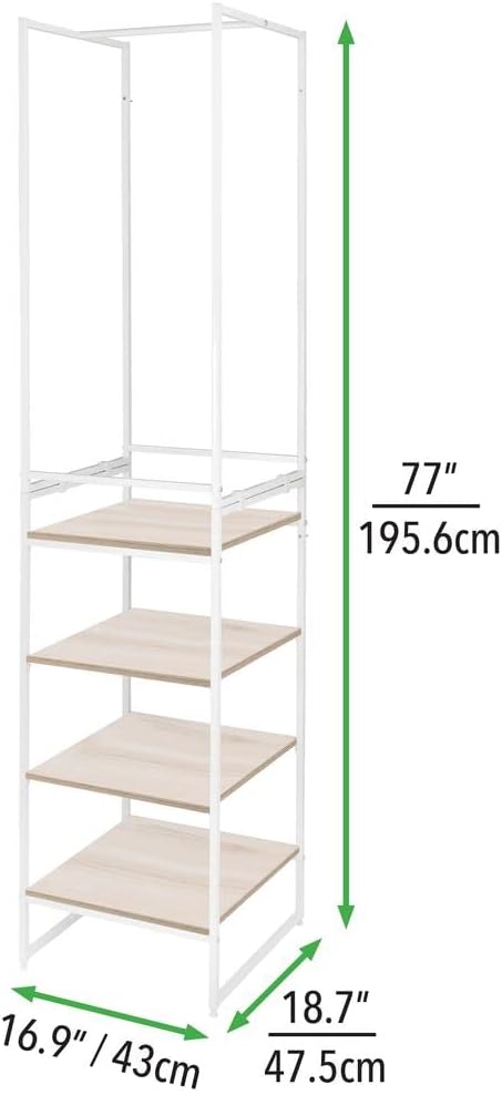 mDesign Modular Closet Organizer System Storage Unit, Sturdy Steel Frame, Metal Shelves/Garment Rack for Bedroom, Hallway, Entryway, Textured Print, 3 Drawers, Garment Rack, Set of 2 - Linen/Natural