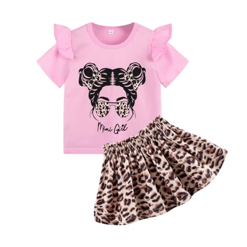 Image of Akyzic Little Girl Skirt Outfit Two Piece Spring Summer Outfit Butterfly Dress Cat Print Skirt Toddler Girl Outfit Set