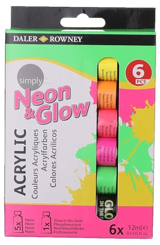 Daler Rowney SG Education DR 126500306 Einfach Acryl Neon und Farbe leuchten im Dunkeln, Volumen von 12 ml (6 Stück)