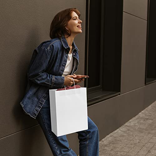 Prime Line Packaging White Gift Bags, Paper Shopping Bags with Handles for Small Business, Boutiques, Retail, Merchandise, Favors, Bulk, 10x5x13, 25 Pack
