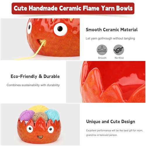 Image of Katech Flame Yarn Bowl for Crocheting-Crochet Bowls for Yarn Knitting Bowls-Cute Handmade Ceramic Flame Yarn Bowls-Ideal Crochet Gifts for Crocheters Knitter