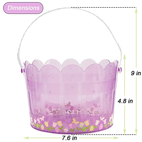 Zcaukya Easter Buckets for Egg Hunt, Set of 3 Clear Kids Easter Baskets with Handles, Empty Plastic Easter Pails for Easter Party Favors, Green, Blue, Purple