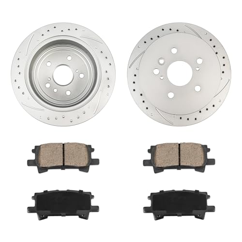 Image of KAX Rear Brake Kit Fits Toyota Highlander 2004-2007, Lexus RX350 2007-2009 | Drilled and Slotted Brake Rotors, Ceramic Brake Pads for Lexus RX330 2004-2006, Lexus RX400h 2006-2008