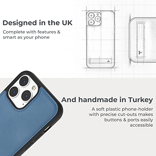 Coque iPhone 13 Pro antichoc en cuir véritable bleu modèle Metro