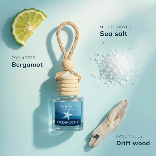Image of Soul & Scents 16ml Luxury Car Perfumes Sea Salt | Ocean Drift | 2-in-1 Hanging Pod & AC Vent Air Freshener | Premium Wooden Car Fragrance Accessory | Long Lasting Odour Eliminator | Pack of 2