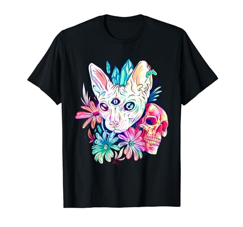 Trippy Psychedelic Colors Sphynx Cat Arte mágico esotérico Camiseta
