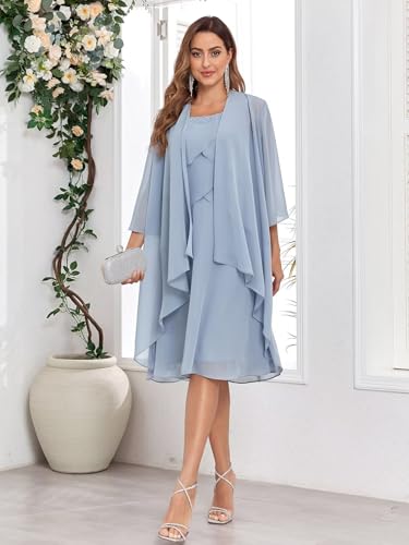 Sukleet Women's 2 Pieces Mother of the Bride Dresses with Jacket Ruffles Chiffon Short Formal Cocktail Dress4