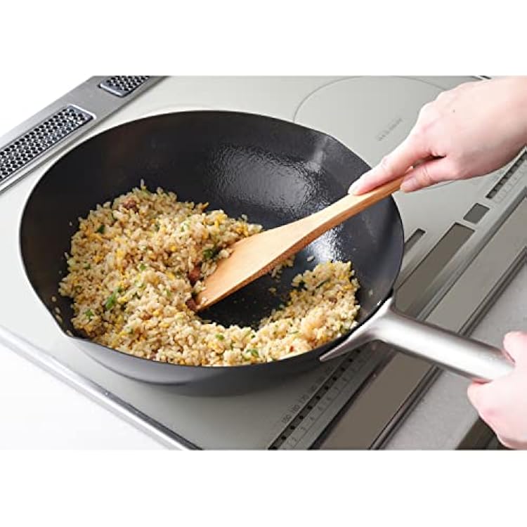 YAMAZEN, 12 Iron Wok Pan Flat Bottom Suitable for Flat Electric/Induction Stove | Nitriding Surface | Chinese Wok for Induction/Electric/Gas Stove/All Stoves | Made in Japan