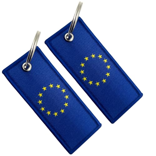Porte-clés en tissu résistant Mélange coton-polyester Motifs de drapeaux nationaux Pour voitures et motos Broderie recto-verso Cadeau pour hommes et femmes Grande durabilité (EUROPE, 2 pièces)