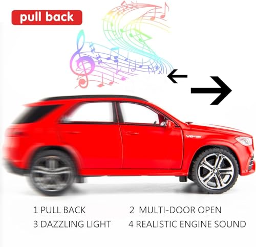 Image of 1 /32 Scale Benz AMG GLE 63S SUV Toy Car, Alloy Diecast Collectible Pull Back Car Model with Light and Sound Toy Vehicles for Adults Boys Girls Gift Toy (red)