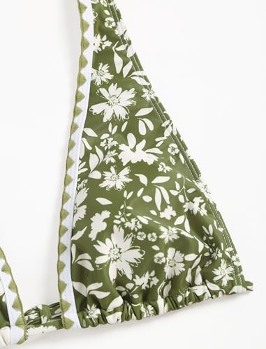 ZAFUL Womens High Waisted Bikini Sets Halter Floral Shell Stitch 2 Piece Swimsuits V Neck Tummy Control Bathing Suits4