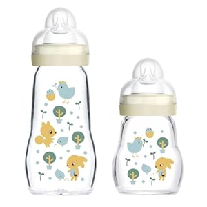 MAM Baby Glas Flaschen 2er Pack Feel Good ab Geburt 170 ml & 260ml, Glass Feeding Baby Bottle, Uni