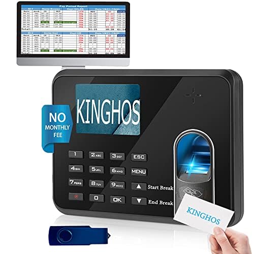 Kinghos Fingerprint Time Clock With Free Software, Auto Calculate Overtime And Work Hour/Deduct Lunch Time, Biometric Employee Time Attandence Machine For Small Business And Office No Monthly Fee #TOP19