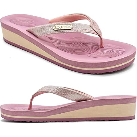 COFACE Flip Flops for Women With Comfortable Arch Support Ladies Fashion Platform Thong Sandals Soft Yoga Mat Sole For Beach/Indoor Outdoor Cover