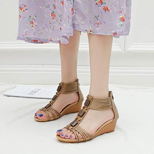 Catarry Women Beaded T-Strap Wedge Sandals Casual Walking Sandals #TOP1