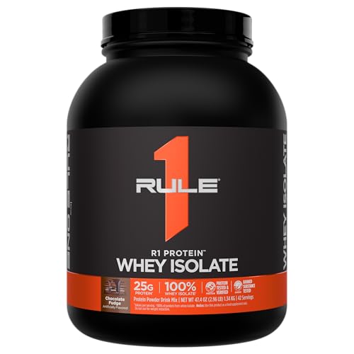 Image of Rule 1 Proteins R1 Protein Whey Isolate, Chocolate Fudge, 42 Servings | 25g of Protein from Whey Isolates and Hydrolysate isolates for Workout Recovery and anytime use