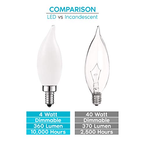 Luxrite Led Chandelier Light Bulbs, E12 Led Bulb Dimmable, 40 Watt Equivalent, 2700K Warm White, Frosted Led Candelabra Bulb, Flame Tip Glass, 360 Lumens, Ul Listed (16 Pack) #TOP6