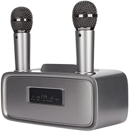 Bluetooth Karaoke Machine, Portable Karaoke Speaker System Portable Karaoke Speaker with 2 Mic for Wedding Party Lecture Silver Black