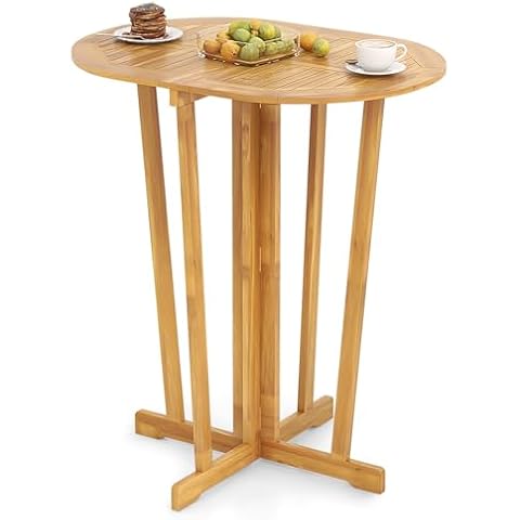 Tangkula Outdoor Teak Wood Folding Bar Table Cover