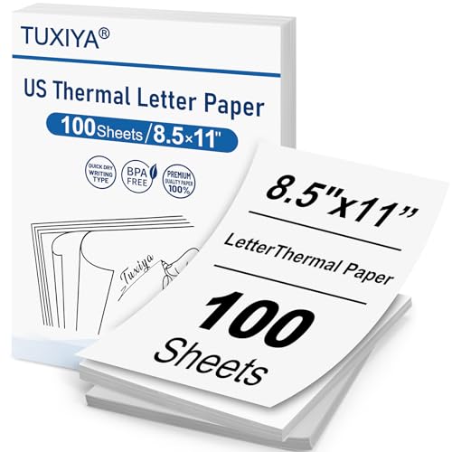 TUXIYA 100 folhas de papel para impressora térmica, 21 x 28 cm, impressão térmica avançada sem BPA, papel térmico tamanho carta dos EUA, compatível com a maioria das impressoras portáteis