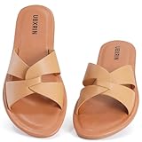 UBXRIN Womens Minimalist Memory Foam Comfortable Slide Sandals Summer Casual Soft Leather Flat Slippers,Taupe...