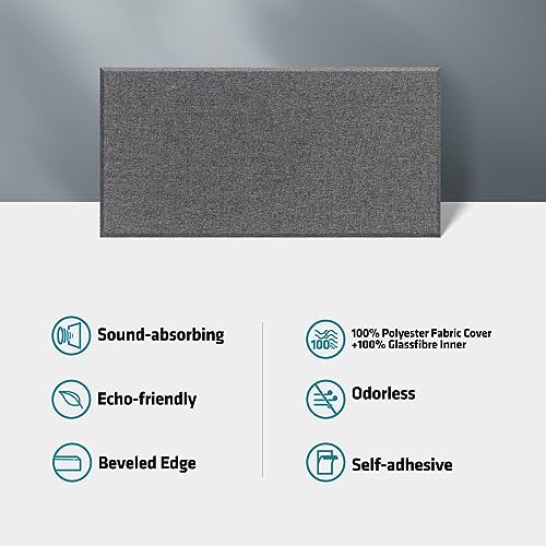 UMIACOUSTICS 4 PCS Acoustic Panels, 2“ Thick 23.6" x 11.8" Fiberglass Sound Absorbing Panels, Self-adhesive Soundproof Panels for Studios, Office, Home Theater. Charcoal Grey