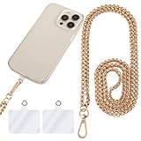 Amabro Metal Phone Chain Holder, Universal Cell Phone Crossbody Neck Lanyard with Tether Pads Adjustable Phone Wrist Strap Compatible with Smartphones, 47.2 Inch(Gold)