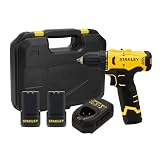 STANLEY Parafusadeira e Furadeira de Impacto à Bateria, com 2 Baterias, 1 Carregador e 1 Maleta, Modelo SCD10D2K, 12V