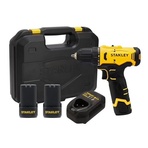 STANLEY Parafusadeira e Furadeira de Impacto à Bateria, com 2 Baterias, 1 Carregador e 1 Maleta, Modelo SCD10D2K, 12V