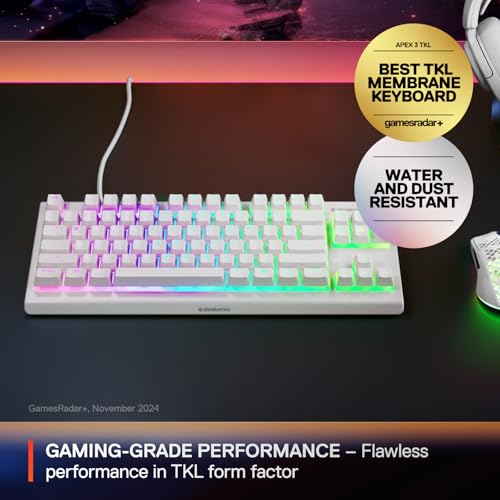 SteelSeries Apex 3 TKL White RGB Gaming Keyboard — Tenkeyless Compact Form Factor — 8-Zone RGB Illumination — Water and Dust Resistant — Whisper-Quiet Gaming Switch by SteelSeries - Image 2