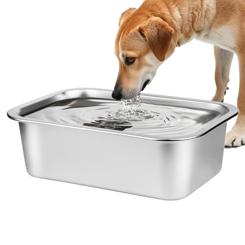 Ohtomber Stainless Steel Dog Bowl - 2.65 Gallons Metal Large Pet Dog Water & Food Bowl, Outdoor Feeder Water Trough Dish Plate for Cat, Big, Extra Large Breed
