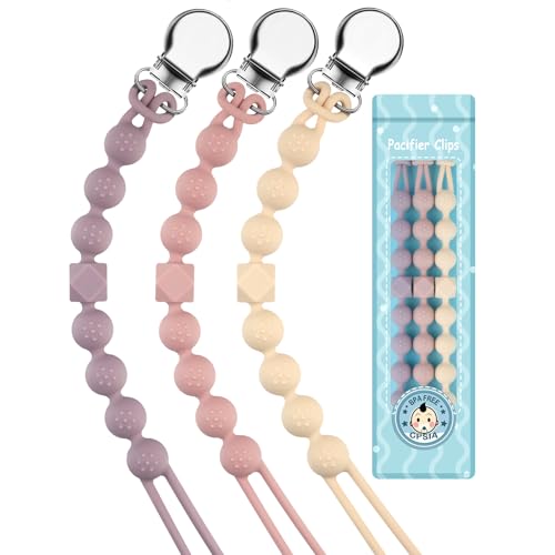 Yolnkos Catenella Portaciuccio Silicone Ciuccio Clips Catena Succhietto Catenelle per Ragazzi Ragazze Regalo per Baby Shower Deisgn a Pezzo Unico 3 Pezzi(Saggio,Beige,Rosa)