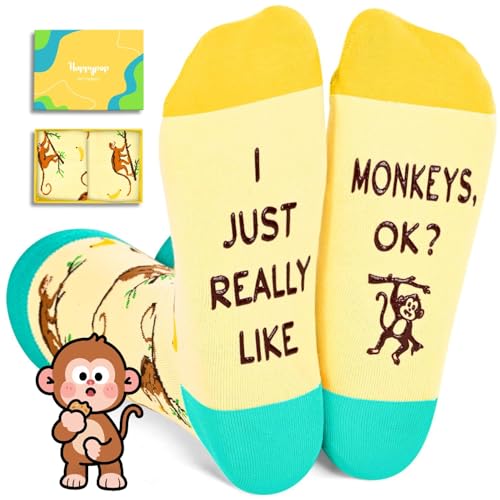 HAPPYPOP Funny Monkey Gifts - Monkey Socks for Men Women, Crazy Silly Novelty Animal Socks, Xmas Stocking Stuffers for Teens