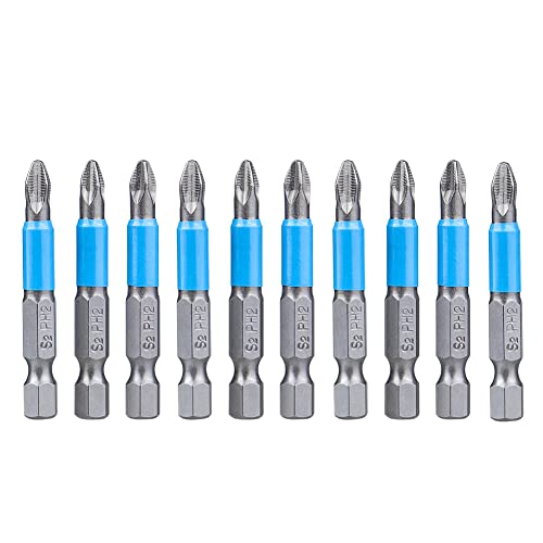 Image of Gasea 10pcs Magnetic PH2 Screwdriver Bits Set, Anti Slip Cross Head Phillips Screwdriver Bits with 1/4" Hex Shank for Furniture Assembly, Machinery Maintenance (PH2 x 50MM)
