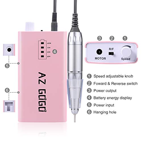 30000Rpm Portable Nail Drill Machine, Az Gogo Professional Rechargeable Electric Efile Nail Drill For Acrylic Nails, Manicure/Pedicure, Polishing, Cuticle - Salon Or Home Use（Pink） #TOP6