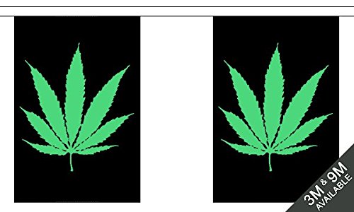 Flagtex Cannabis Fabric Bunting – 3m with 10 Flags – Indoor & Outdoor Decoration – String Flags Banners Marijuana Leaf Hemp 420 Party Alternative