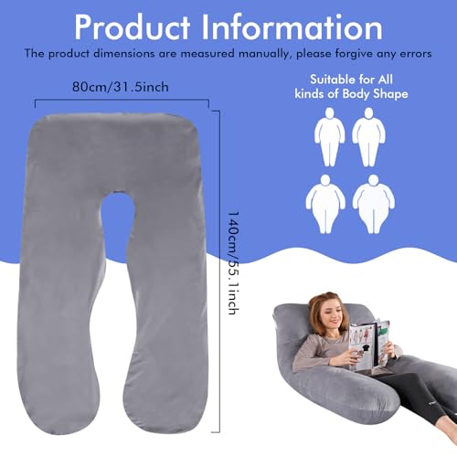GOEDCH U Taie d'oreiller de grossesse : coussin de positionnement latéral en coton taie d'oreiller amovible, housse de rechange pour coussin d'allaitement adulte, housse de coussin en U, lavable en – vue 2