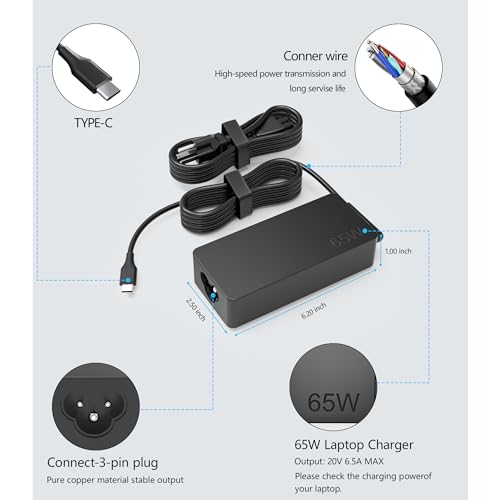 YOBVTBF 65W Laptop Charger USB C Compatible with Lenovo ThinkPad X1 X13 T14 T15 E14 E15 T480s T490 E480,Yoga 7i 9i Thinkbook 13s 14 15 16 Plus G4,65W 45W Chromebook Charger Type C AC Power Adapter by YOBVTBF - Image 5
