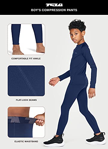 Tsla Boys Youth Upf 50+ Compression Pants Baselayer, Cool Dry Running Tights, 4-Way Stretch Workout Leggings, 2P Pants Navy/Neon Yellow, 20 #TOP4
