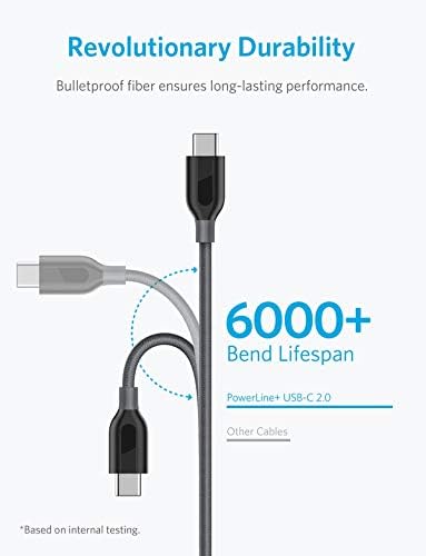 USB Type C Cable, Anker [2-Pack 6ft] Powerline+ USB-C to USB-A, Double-Braided Nylon Fast Charging Cable, for Samsung Galaxy S10/ S9 / S9+ / S8 / S8+, iPad Pro 2018, MacBook and More(Gray)