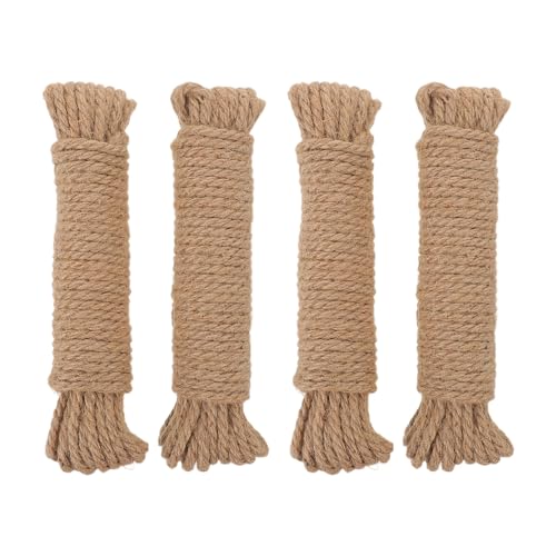 FONDOTIN Corde en Jute Naturelle 4 MM X 10 M 4 Rouleaux pour Enrouleur de Câble de Manche de Hache, Ficelle de Jardinage Antidérapante, Fil de Jute Tressé pour Bricolage et Entretien