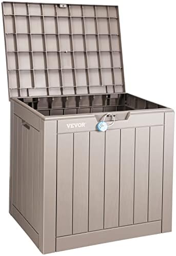VEVOR Deck Box, 31 Gallon Outdoor Storage Box, 22.1" x 17.1" x 20.9", Waterproof PP Deckbox with Aluminum Alloy Padlock, for Patio Furniture, Garden Tools, Outdoor Cushions, Gray — view 9