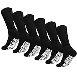 Falari Men Women Anti Slip Grip Non Skid Crew Cotton Diabetic Socks For Home Hospital (6-pairs Black, 13-15 Extra Large)