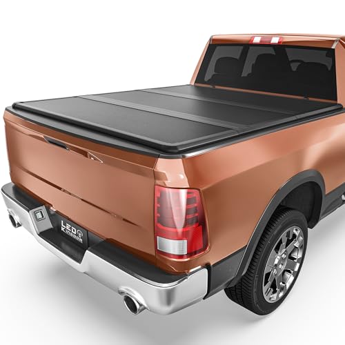 LEDKINGDOMUS FRP Hard Folding Truck Bed Tonneau Cover Fits for Dodge Ram 1500 2002-2024 Classic Only, Fits for Dodge Ram 2500 3500 2003-2026 6.4 ft Bed w/o Rambox